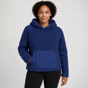 Zella Women’s Cassie Navy Blue Faux Shearling Sherpa Hoodie Size Large